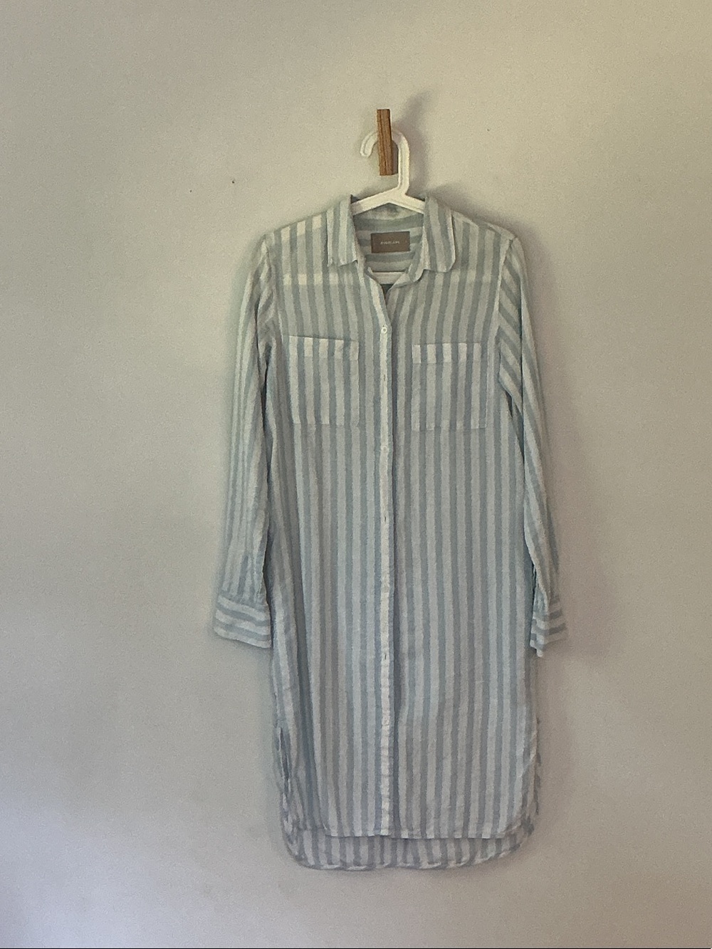 Everlane Blue & White Striped Long-Sleeve Shirt Dress